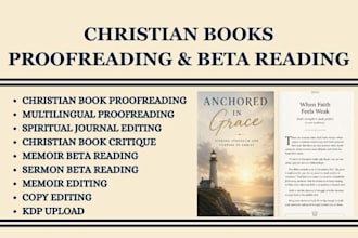 beta read, proofread and critique christain book, ebook manuscript line editor