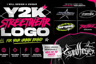 design a unique y2k streetwear or cyberpunk logo to elevate your clothing brand