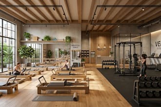 design 3d pilate yoga studio and gym interior rendering