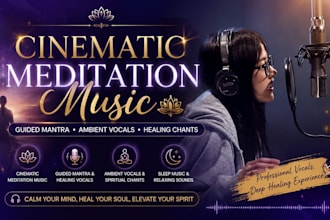 record cinematic meditation music, guided mantra, ambient vocals, healing chants