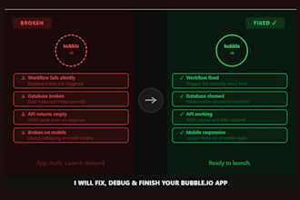 fix, debug and finish your bubble io app, bubble website