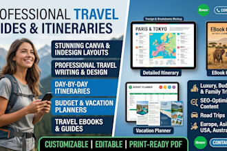 write travel guide, vacation itinerary, tour planner and travel budget planner,