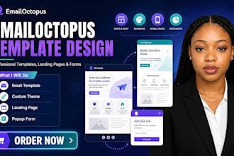 setup emailoctopus template design, custom theme, landing page and popup form