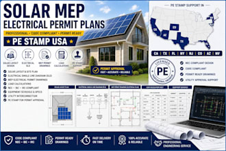 provide solar mep electrical permit plans with pe stamp USA ca tx fl ny