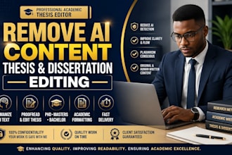 remove ai content on masters phd thesis, proofread and edit theses dissertation