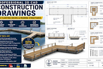 create professional 2d cad construction drawing floating docks marina structure