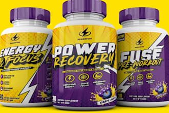 design preworkout label gummy vitamin label whey protein supplement bottle label