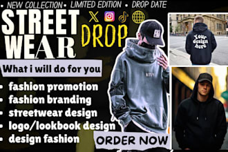 create a trendy streetwear drop poster for fashion brands