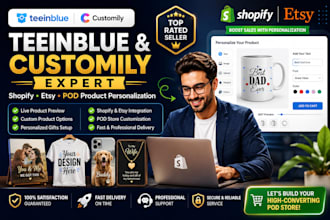 do teeinblue or customly product personalizer for your shopify esty pod store