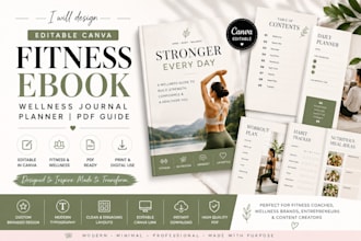 design editable canva fitness ebook, wellness ebook journal planner pdf guide