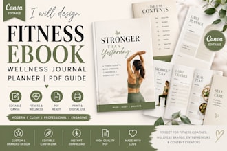 design editable canva ebook fitness and wellness ebook, canva workbook, planner