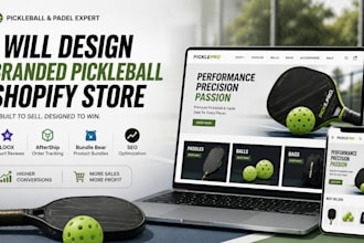 design branded pickleball shopify store with loox aftership bundle bear and SEO