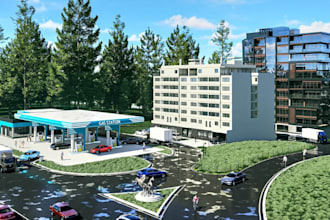3d mixed use building, profitable business space,exterior render, cgi apartments