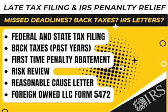 file your back taxes, late tax return and resolve irs penalties as CPA