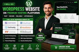 wordpress website on hostinger, bluehost, godaddy hostgator namecheap siteground