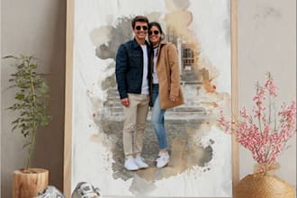 design soft and watercolor couple portraits