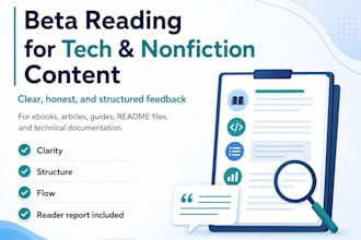 review your tech article, readme, API docs, or ebook