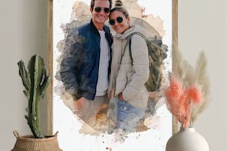create a hand painted watercolor couple portrait keepsake
