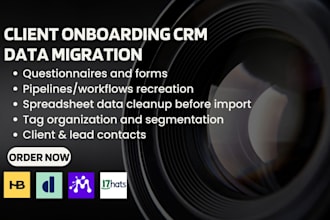 client onboarding CRM migration, data transfer to honeybook dubsado 17hats moxie