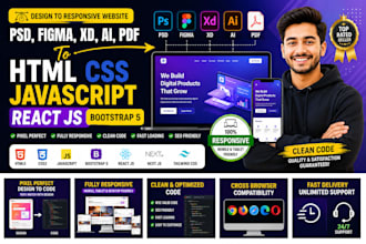 psd to html figma to html xd to html react js css javascript responsive website