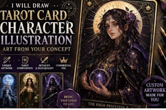 draw stunning tarot card character illustration from your idea