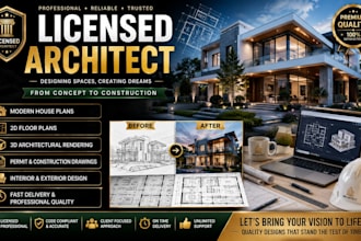 create modern house plans, floor plans and realistic 3d rendering