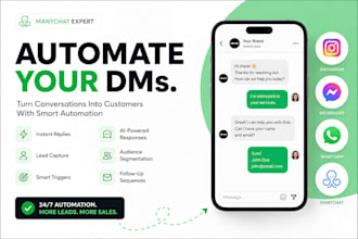 setup manychat automation, manychat chatbot facebook, instagram, whatsapp