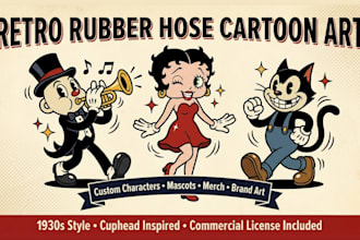 draw retro rubber hose cartoon character mascot in vintage 1930s cuphead style