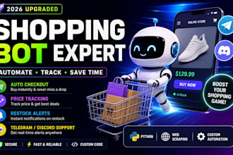 develop shopping bot for shopify, monitor bot, auto purchase, checkout bot