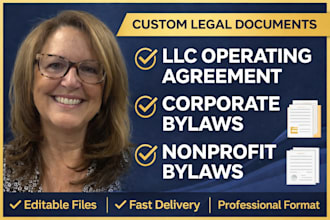 draft custom llc operating agreement, corporate and nonprofit bylaws
