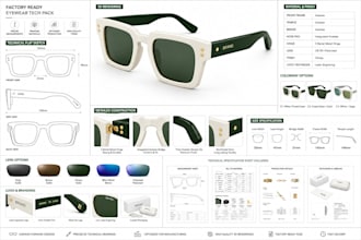 design professional eyewear tech pack design, factory tech pack and 3d rendering