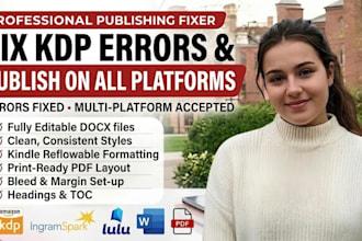 fix KDP formatting errors and publish on amazon, ingramspark and lulu publishing