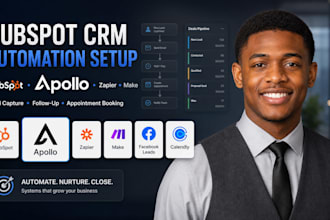 setup hubspot crm, clay, apollo, zapier make automation and appointment workflow