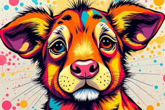 make a colorful animal pop art and portraits art for you