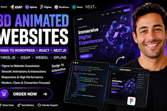 do 3d animated website threejs gsap webgl spline figma to wordpress react nexjs