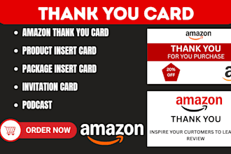 design quality amazon product insert cards, thank you cards, packaging inserts