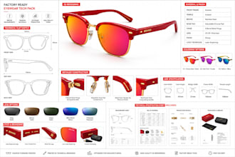 design professional eyewear tech pack design, factory tech pack and 3d rendering