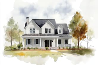 draw a watercolor house painting