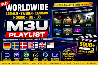 offer best worldwide, german, sweden, denmark, nordic, uk, us, m3u playlist