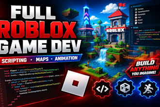 build full game creation, roblox game, roblox map, animation, roblox scripter