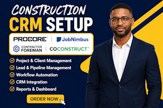 set up procore, jobnimbus and followup CRM for contractors integration