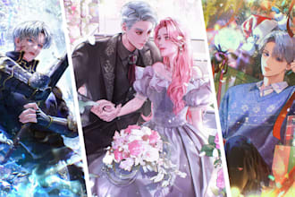 draw webtoon light novel cover, shonen anime manga, manhwa, webcomic cover art