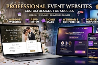 design conference webinar, wedding event, website, website for ticket sales rvsp