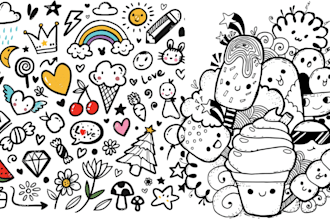 draw line art hand drawn icon, doodle art element, stickers, doodle illustration