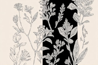 draw vintage botanical and floral line art illustrations