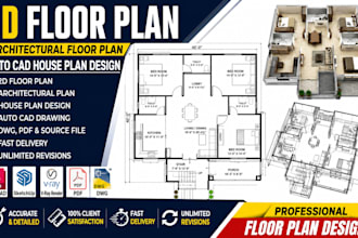 draw 2d floor plan, architectural floor plan, autocad house plan design