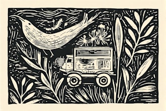 create artistic linocut illustration with fast delivery