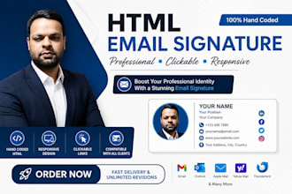 design HTML email signature with animated logo for business