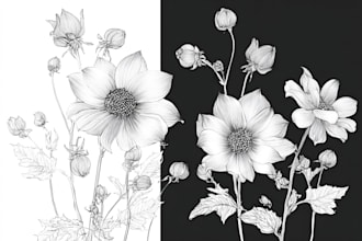 create elegant botanical line art illustration for brand and wall decor