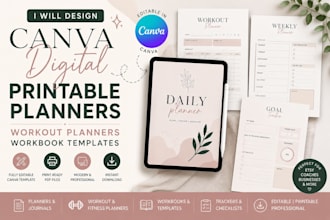 design canva digital printable planners workbook  and workout templates